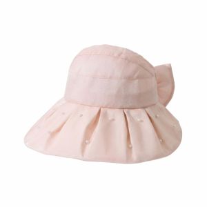 OKKFINE Sun Protection Women Pearl Bucket Hat All-match Anti-UV Big Brim Sun Hat Windproof Sun Hat Summer Spring Autumn