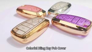 Key Fob Cover with Diamond Bling Keychain for Women Compatible with Ford Fusion Escape Expedition Explorer Edge F150 F250 F350 etc TPU Key Case and Elegant Heart Key Chain (Pink 1PCS)