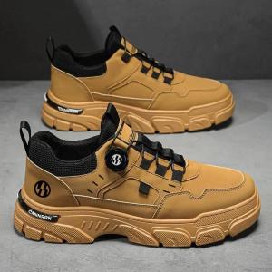 New Autumn Men Sneakers Leather Mens Shoes Outdoor Mountain Short Boots Rotating Buttons Work Shoes for Men Platform Travel