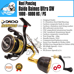 Reel pancing Daido Daimos Ultra SW 1000 - 6000 HS / PS (7+1 Bearing) High Speed Saltwater Murah - Engkus Fishing