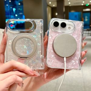 360° Rotating Kickstand Shell Pattern For Magsafe Phone Case For iPhone Duo 18 Fold Hinge Protection Shockproof Cover
