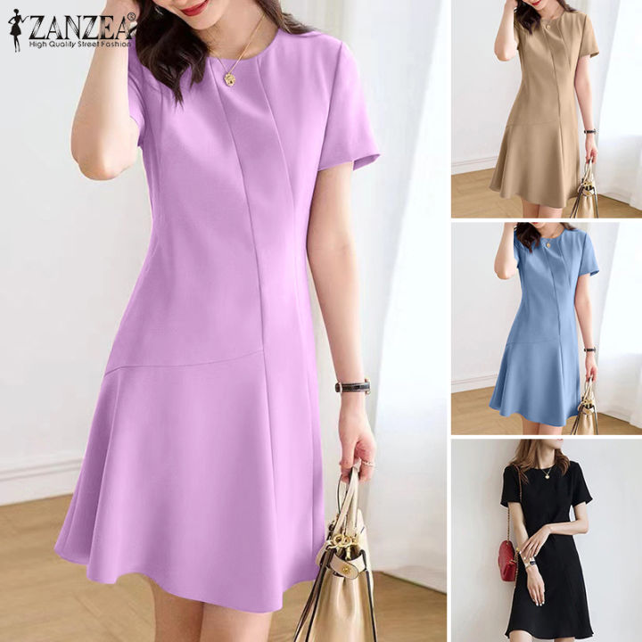 Rulfepy ZANZEA Korean Style Womens Elegant Back Zipper Sundress Office ...