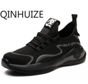 QINHUIZE Work safety shoes mens anti-smashing and piercing steel toe cap work shoes flying woven work protection safety boots