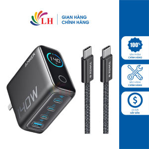 Combo cốc sạc Anker Zolo Fast Charging 1USB 3Type-C 140W + Cáp USB Type-C to Type-C PD 3.1 B2697 - Hàng chính hãng - Thiết kế nhỏ gọn công nghệ sạc nhanh Gallium Nitride công suất sạc tối đa: 100W