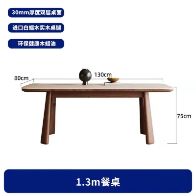 Solid Wood & Sintered Stone Dining Table – Modern Minimalist Nordic Style Rectangular Space-Saving for Small Homes