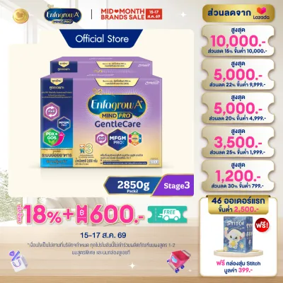 นมผง เอนฟาโกร เอพลัส มายด์โปร เจนเทิล แคร์ สูตร3 (2850 กรัม) x2 กล่อง Enfagrow A+ MindPro Gentle Care Stage3 (2850 g) x2 packs *แพ็คเกจอยู่ระหว่างการเปลี่ยนแปลง