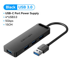 Vention USB 3.0 Extension HUB 4 Ports Multiple Splitter HUB High Speed Transfer Data OTG USB Port Extension for Laptop Macbook PC Keyboard Mouse USB 3.0 Adapter with Power Supply Type C USB HUBS