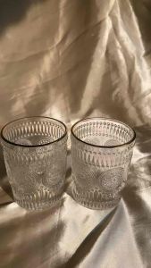 2pcs Embossed glass cup with gold rim 280ml or 340ml (sold in set)