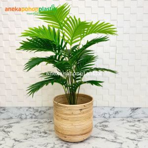 Pohon Hias Tanaman Artificial Daun Palem Kelapa Hijau X18 Semilatex Cover Keranjang Rotan Ulir Pajangan Dekorasi Studio Cafe Aesthetic