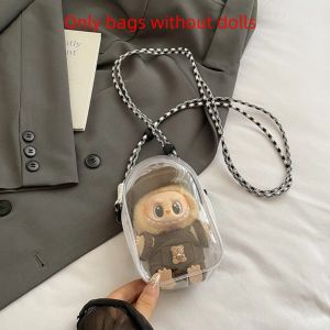 HOUMENG กำลังออก กระเป๋าเก็บตุ๊กตาลาบูบู โปร่งใส ป้องกันฝุ่น กระเป๋าเก็บของเด็กขี้แย กล่องนอนตุ๊กตา โมดูลอวกาศ กระเป๋าสะพายข้าง PVC ของตกแต่งตุ๊กตาผ้าฝ้าย