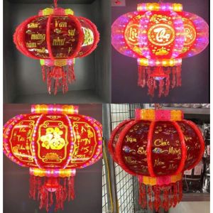 Lồng Đèn Tết Chạy Điện Xoay 360 Độ Lồng Đèn Túc Cầu Led 7 Màu Size 50-60-80-100-150 Trang Trí Tết Đám Cưới Tân Gia