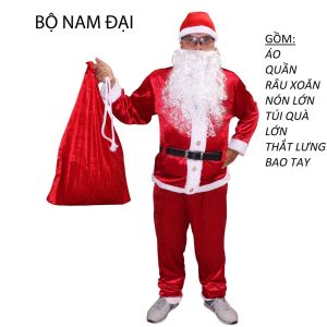 Bộ quần áo ông già Noel người Lớn bằng nhung cao cấp(đủ phụ kiện mũ nón râu túi bao tay)