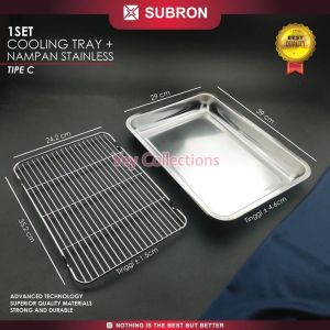 • BISA COD • SUBRON Cooling Tray STAINLESS Set Nampan + Saringan Tatakan Peniris Minyak Goreng / Penyaring Gorengan / Tirisan / Saringan Minyak / Oil Crisper / Beri / Baki Stainless / Panggangan
