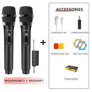 ADDO 2 Channels Wireless Microphone Clear Sound UHF Fixed Frequency Condenser Microphone Professional Handheld Karaoke Mic Micphone For Party