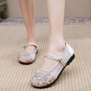 IELGY 2025 Summer womens mesh breathable antique style Hanfu shoes cloth shoes womens ethnic style embroidered shoes