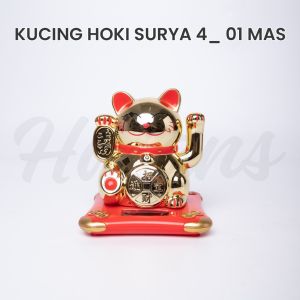 Kucing Cina Maneki Neko / Kucing Hoki Tenaga Panel Surya Solar / Patung Kucing Keberuntungan / Kucing Hoki Surya 4"