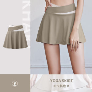 Juyitang ปลอมสองชิ้นกระโปรงสั้นกางเกงขาสั้นป้องกันแสงสะท้อนเปลือยกระโปรงกีฬารัดรูปวิ่งชุดออกกำลังกาย