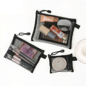 Mesh Transparan Kosmetik Pouch Tas Perlengkapan Mandi Benang Bersih Travel Storage Organizer/Tempat pensil/kotak Pensil-Suning Mall