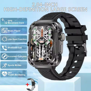 2025 New 2.04-inch HD NFC Bluetooth Call Smart Watch AMOLED 460mAh Mens Compass GPS Track Healthy Monitoring Waterproof Smartwatch