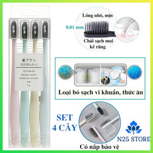 [Set 4 Cây] Bàn Chải Đánh Răng Than Tre Hoạt Tính Phong Cách Nhật Bản Loại Bỏ Sạch Vi Khuẩn Thức Ăn Bám Trên Răng Miệng Lông Mịn Bàn Chải Chắc Chắc Công Nghệ Nhật Bản Bảo Vệ Môi Trường