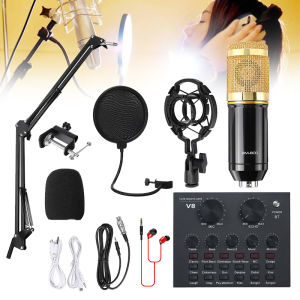 V8 Sound Card Microphone Set Professional Voice Recording Microphone Bluetooh K Song Stereo Live Broadcast For KTV Radio Braodcasting Singing Recording computer