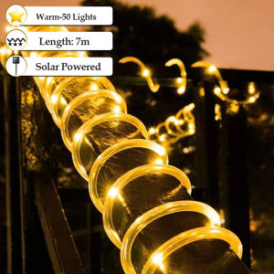 Solar Chirstmas Rope Lights Outdoor Waterproof LED String Lights Outdoor Clear PVC Tube White Fairy Lights for Party Deck Pool Yard Tree Fence Garden Porch RV Balcony Camping