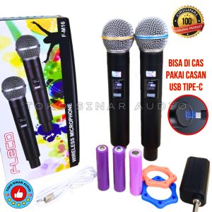 Mic Wireless Murah Isi 2 Mic Karaoke Suara Jernih Dual Mic Wireless Tanpa Kabel Double Mic Mikrofon Fleco FM16