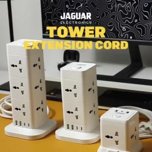 Jaguar Electronics Tower Extension Cord with USB-C and USB-APorts Vertical Smart Socket