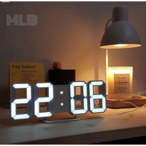 Digital Clock Wall Decor Smart 3d Alarm Clock Led Kitchen Office Table Desk Alarm Temperature Clock
