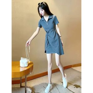 ELF TRIBE Korean Polo Neck Zipper Dress Women Corset Irregular Short Dress Casual Hip Dresses