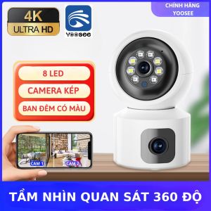 Camera IP Wifi Không Dây 2 Mắt Xem 2 Màn Hình Cùng Lúc 5.0MPX Xoay 360 Độ Xem Đêm Có Màu Hỗ Trợ Đàm Thoại 2 Chiều