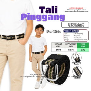 Tali Pinggang Kanak-Kanak Uniseks 3X90CM | Tali Pinggang Kain Polyester | Buckle Pin Tunggal | Tali Pinggang Budak