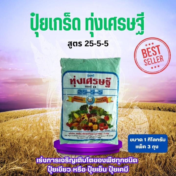 [แพ็ค3ถุง] ปุ๋ยเกร็ด ทุ่งเศรษฐี 25-5-5  1 กิโลกรัม  เร่งการเจริญเติบโตของพืชทุกชนิด ปุ๋ยเขียว หรือ ปุ๋ยเย็น ปุ๋ยเคมี