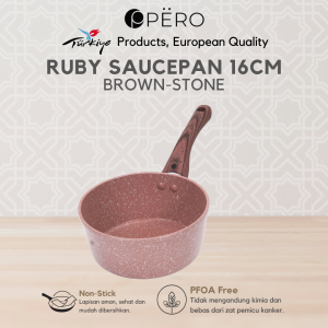 Pero Ruby Sauce Pan 16cm Biogranite with Wooden Handle / Saucepan Milkpan 16cm dengan Tutup Anti Lengket / Panci Susu / Panci MPASI Serbaguna