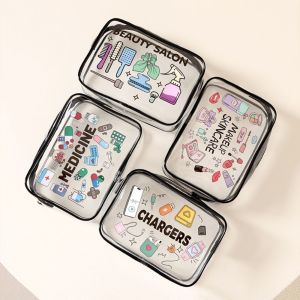 LUXURYLYN Cartoon Pattern Makeup Bag Multi-functional Large Capacity Drastring Storage Bag High Quality Transparent Toiletry Bag Home Storage