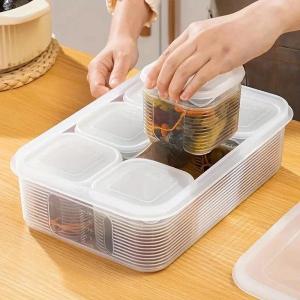 Food Storage Container 6 Grids Vegetable Fruit Fresh-keeping Box with Lid for Refrigerator Kitchen Spice Seasoning Storage Jar2026