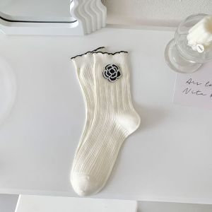 CHARMI Autumn Comfortable Trendy Sweet Cute Flower Frilly Cotton Hosiery Women Camellia Socks Korean Style Socks Middle Tube