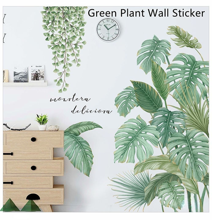 Nice Wall Stickers Green Potted Wall Decals Palms Tree Leaf Wallpaper