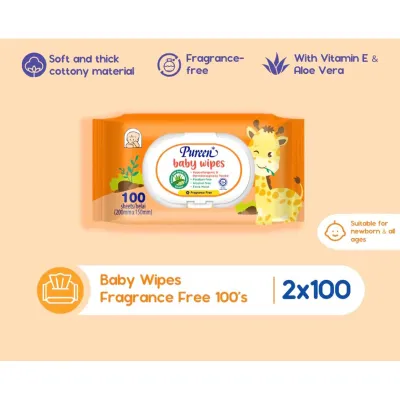 PUREEN BABY WIPES (FRAGRANCE FREE) 2 x 100S NEW PACKAGING