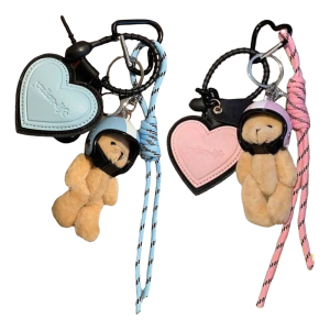 Unique Blue Leather Heart Accessory Plush Bear Bag Pendant Adds Personality To BackpacK Handbag For Trendy Women
