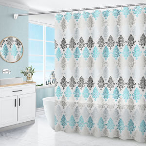 High Quality 200(W)X200(H)CM Bathroom Waterproof Shower Curtain Black White Gray Blue Beige Brown Plaid Plant Plaid Flower Leaf Thickened PEVA Waterproof Shower Curtain + 12 Hooks