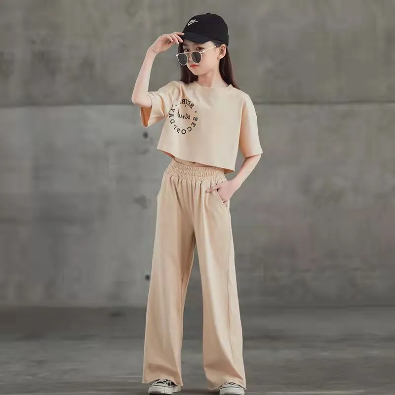 High Quality Korean Cotton Wide Leg Pants Set For Teen Girls 2023 Summer  Top And Pants Set, Perfect For School And Fashion Outfits From Paozhanghua,  $20.87