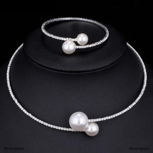[COD] Modingdue Fashion Simple Simulated Bridal Jewelry sets Adjustable Necklace Bracelet For Women Wedding Jewelry Gift