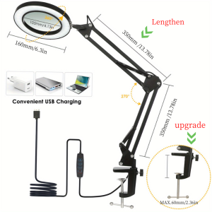 Chanstroe 10X LED Magnifying Glass With Light  Adjustable Swivel Arm  Reading Lamp/Lab Work Light/Cosmetologist Magnifier Lamp