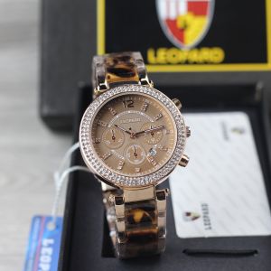 Jam tangan Leopard 2860 tanggal aktif chrono off tali rantai keramik bulat original wanita