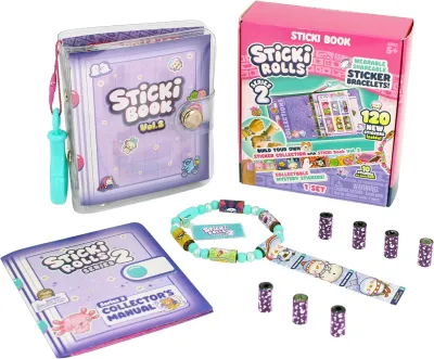 STICKI Rolls Sticki Book - The Original Wearable Shareable Toy Sticker Bracelet + Collection Book Includes 120 Stickers Over 1000 Fun Sticker Designs to Collect! (Series 2)