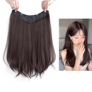 STARGOODS Phong cách Hàn Quốc Mái tóc giả xoăn vừa 45CM Dài Phần nối tóc giả hình chữ U Tóc giả Tự nhiên Mảnh tóc liền mạch không nhìn thấy dành cho phụ nữ