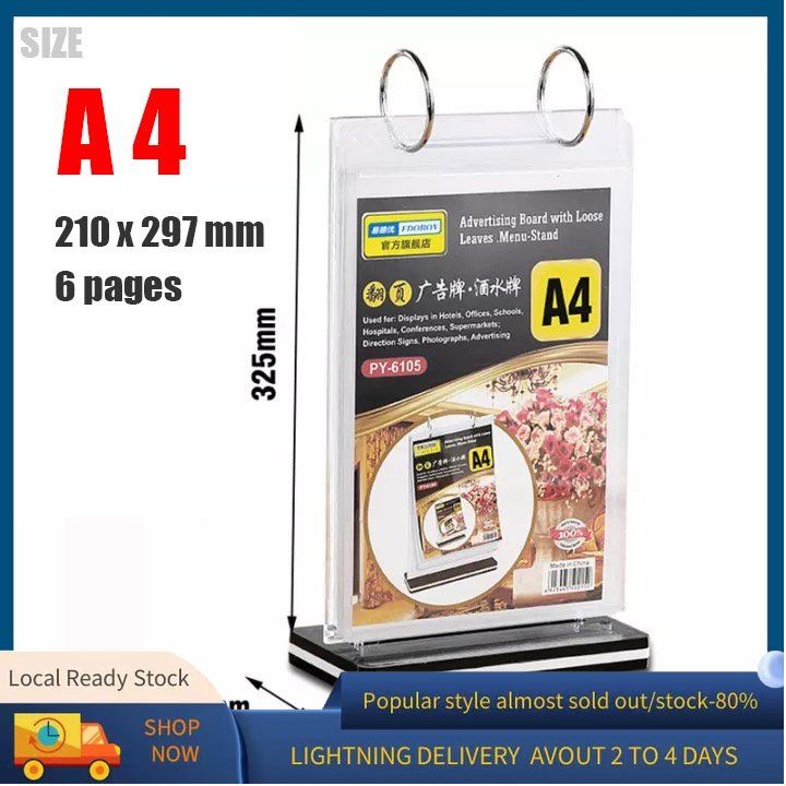 A4 Acrylic Advertising Menu Board Display Menu stand Restaurant Menu ...