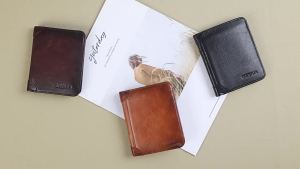 AE Vintage mens wallet versatile for business genuine leather compact card holder ultra-thin portable drivers license card holder