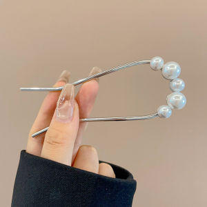 Jepit Rambut Korea Bahan Alloy 10cm Aksen Mutiara Tusuk Konde Logam Sirkam Sanggul Pesta TKAM001